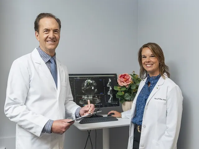 Dr. Marc Montgomery and Dr. Stacey Wolken reviewing a 3D scan together.